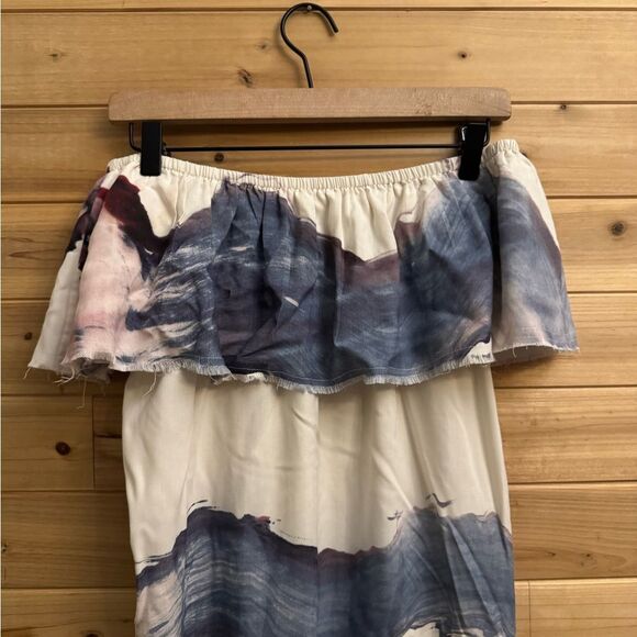 Go By GoSilk Anthropologie Size Small Abstract Watercolor Off The Shoulder Dress - Picture 9 of 14